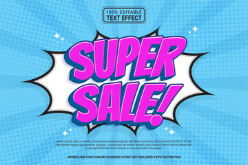 Editable text effect Super sale! 3d cartoon template style modern premium vector - obrazy, fototapety, plakaty