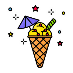 Frozen Waffle Cone Ice Cream Concept Vector Icon Design, festival or merrymaking Symbol, Holidays Decor Sign, New Year and Christmas Stock Illustration