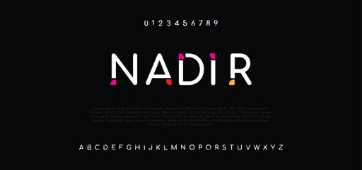 Nadir Minimal, an Abstract technology science alphabet font. digital space typography vector illustration design - obrazy, fototapety, plakaty