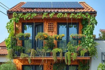 Solar panels on the balcony in summertime