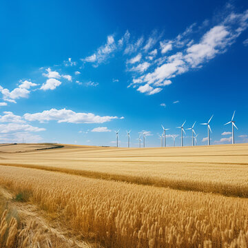 Wheat field and wind turbines