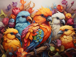 colorful bird sits on a branch with a person's hand.