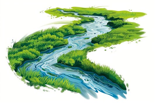 river is depicted in shades of blue with white lines indicating the movement and flow of the water