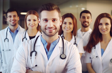 Fototapeta premium Medical doctor Team Standing In Hospital Corridor
