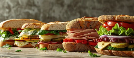 Picture of Various sandwiches on a shop counter. Copy space image. Place for adding text - Powered by Adobe