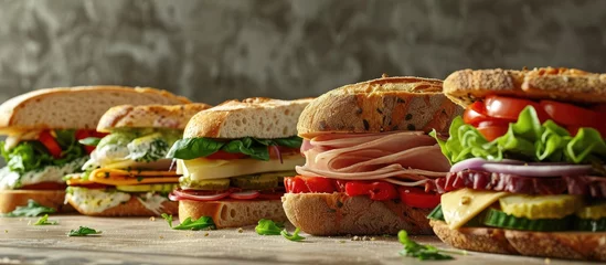  Picture of Various sandwiches on a shop counter. Copy space image. Place for adding text © Ilgun