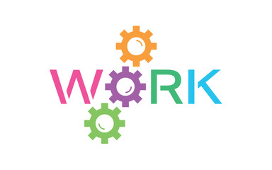 colorful work concept on white background. work word logo