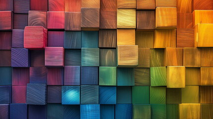Abstract Wooden Blocks Mosaic in Gradient Colors, Modern Artistic Background with Geometric Design,...