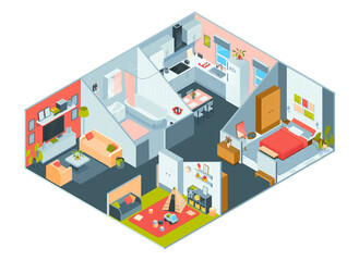 Obraz premium Isometric cartoon houses room composition