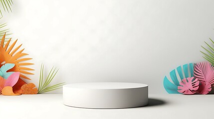 Summer round podium white background of abstract product scene cosmetic display or empty modern beauty stage platform