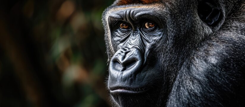 Picture of a Strong Adult Black Gorilla. Copy space image. Place for adding text