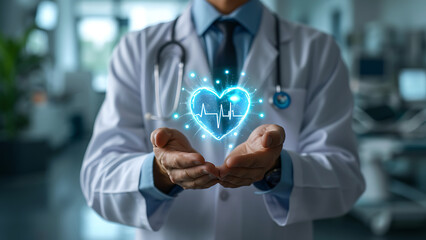 Businessman holding medical icon for health insurance concept.