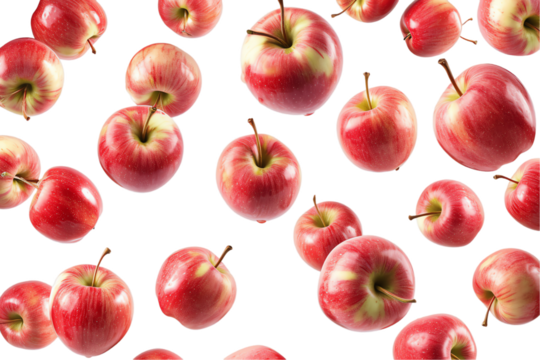Isolated red apples on a white background, showcasing a vibrant collection of fresh, healthy fruits including apples, pears, and strawberries, embodying nature's organic sweetness and juiciness