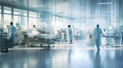 Fotobehang Urgent care: dynamic hospital scene with blurred images of dedicated nurses, attentive patients, and professional medical treatment © Ashi