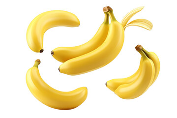 Isolated transparent background featuring a fresh and ripe yellow banana, a healthy and sweet tropical fruit, with a bunch of bananas beside it