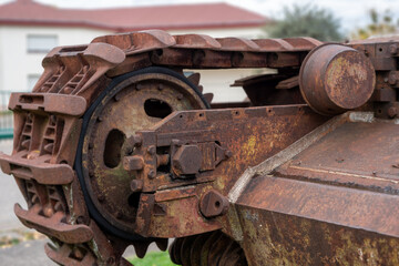Fototapeta na wymiar close up of rusty track of wwii tank churchill