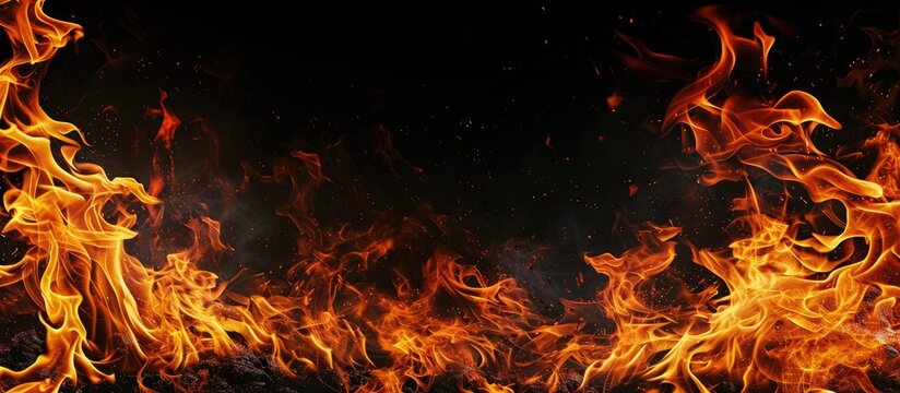 Fire abstract background with flames and copyspace Isolated on black background. Copy space image. Place for adding text