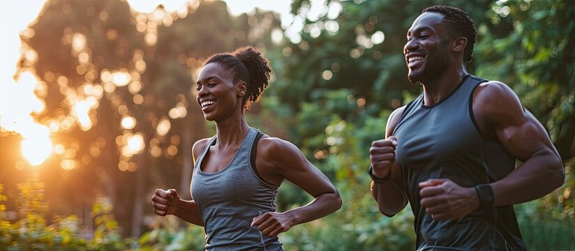 Fitness Couple And Man And Black Woman With Smile Go Exercise Or Running Strong And Happy Couple Workout And Run Together Wellness Sports And Health Runner And Personal Trainer Workout In Park