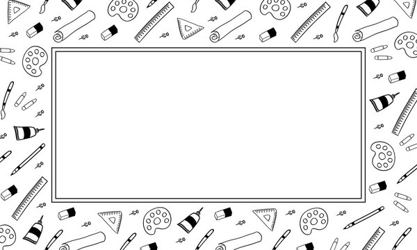 Frame of hand drawn Artist tools in doodle style