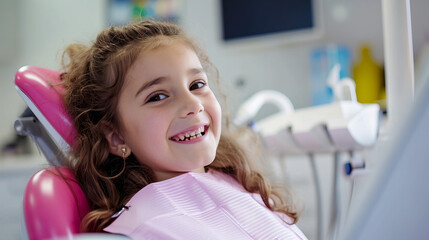 smiling girl having dental check-up at dentist, closeup