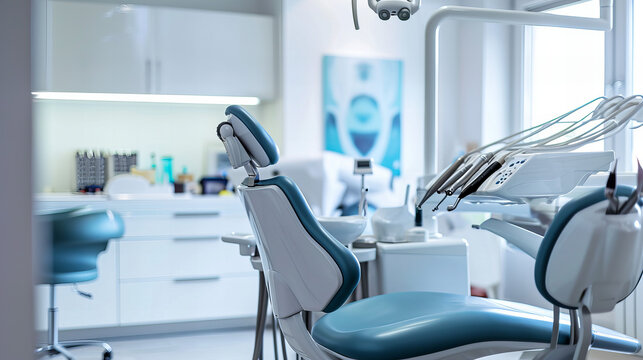 modern empty dental surgery with a chair and equipment
