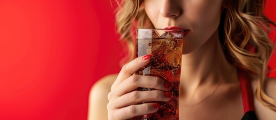 Close up slim woman hand cross say no avoid and reject her favorite cola soft drink high sweet sugar for good health diet and calories control. Copy space image. Place for adding text