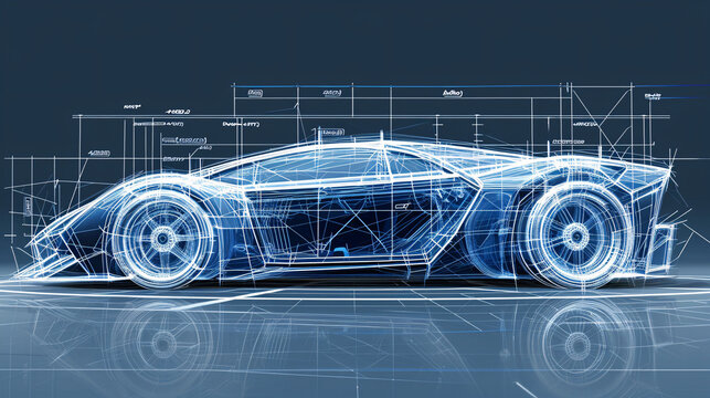 Blueprint design of an abstract car, embodiment of a thought