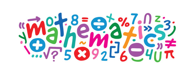 colorful math symbols concept. math and math symbols - obrazy, fototapety, plakaty