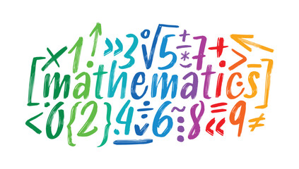 colorful math word and math symbols. handwritten math symbols