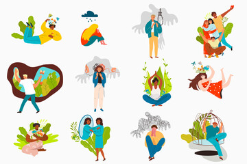 Mental health icons in hand drawn style