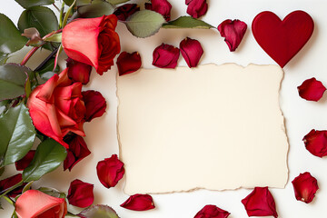 Romantic Red Roses and Heart with Blank Parchment Paper for Valentine's Message