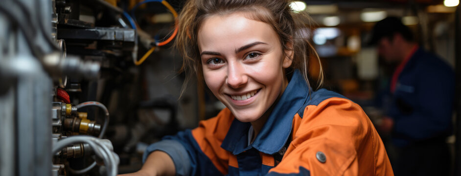 Smiling Female Engineer in Industrial Setting
