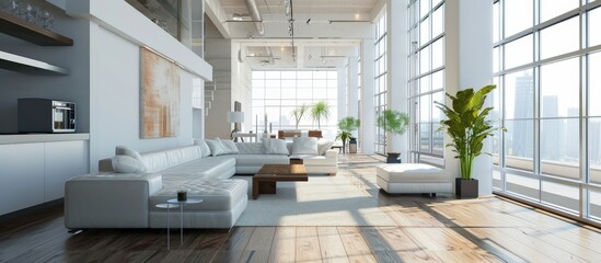 Modern apartment large room interior. Copy space image. Place for adding text