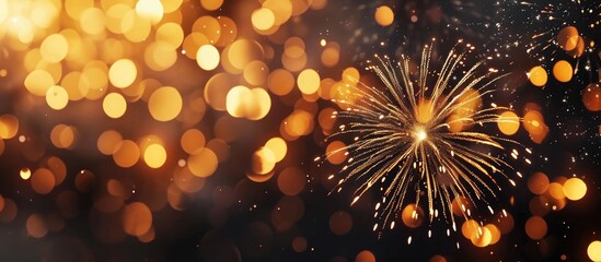 Fototapeta premium Golden sparkler on black. Copy space image. Place for adding text