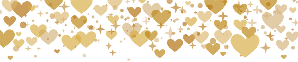 Gold heart confetti with stars, elegant valentine day celebration border, festive clip art element design