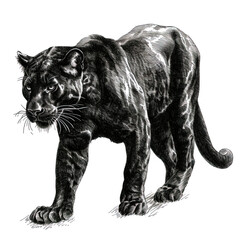 Panther. An artistic, schematic black-and-white portrait of a panther. Illustration for banners and albums. covers, books