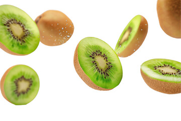 Fototapeta premium kiwi fruits fly isolated on trasnparant background