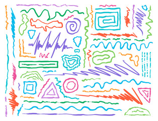 colorful hand doodle shapes set. hand drawn lines and geometric shapes. geometric shapes background