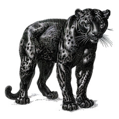 Panther. An artistic, schematic black-and-white portrait of a panther. Illustration for banners and albums. covers, books