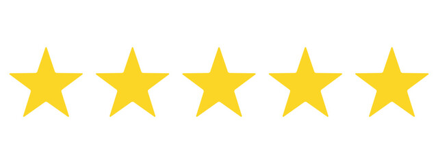 Five golden flat stars for product ratings in apps and websites