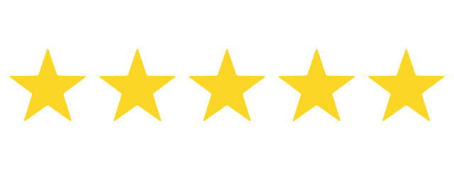Five golden flat stars for product ratings in apps and websites