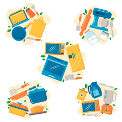 Hand Drawn flat cartoon Cooking elements Mini compositions set