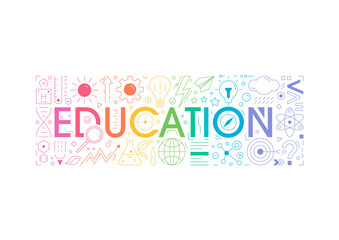 colorful education word and colorful education symbols. multicolored education concept. education concept with symbols