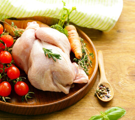 raw chicken meat with herbs and spices
