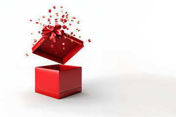 Red gift box with ribbon and bow on a white background.