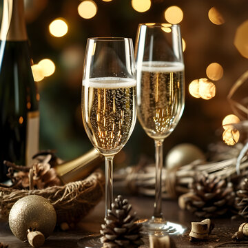 Golden Glow of Festive Celebration with Champagne.