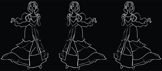 Fairy tale character icon lady hand drawn cartoon sketch ON Black background vector illustration.
