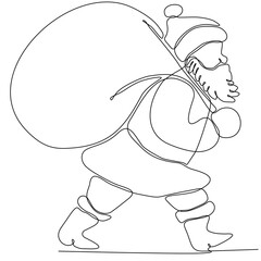 Continuous vector single line drawing of santa claus christmas style icon in silhouette on white background. Linear style
