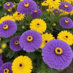 Radiant Spring Blossoms: A Close-Up of Vibrant Purple and Yellow Flowers