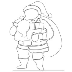 Continuous vector single line drawing of santa claus christmas style icon in silhouette on white background. Linear style